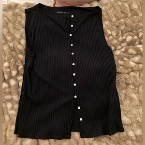 Abercrombie Black Sleeveless Button-Down Shirt